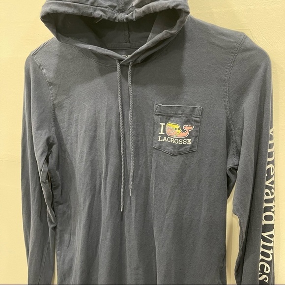 Vineyard Vines I Whale Lacrosse Navy Hoodie Tee Long Sleeve Navy Drawstring S - Picture 5 of 8